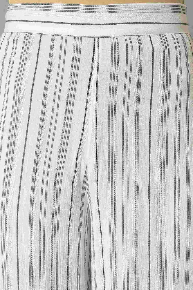 Women Black Viscose Striped Trouser